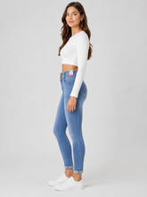 Load image into Gallery viewer, BETWEEN US 3B HIGH RISE BLUEBERRY ROLLED CUFF SKINNY JEANS