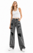 Load image into Gallery viewer, BETWEEN US HIGH RISE DISTRESSED WIDE LEG DENIM JEANS