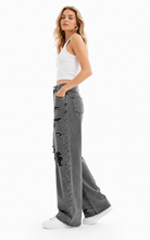 Load image into Gallery viewer, BETWEEN US HIGH RISE DISTRESSED WIDE LEG DENIM JEANS