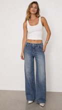 Load image into Gallery viewer, BETWEEN US LOW RISE RHINESTONE WIDE LEG JEANS