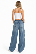 Load image into Gallery viewer, BETWEEN US HIGH RISE STAR PATCH WIDE LEG DENIM JEANS