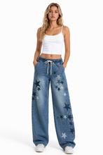 Load image into Gallery viewer, BETWEEN US HIGH RISE STAR PATCH WIDE LEG DENIM JEANS