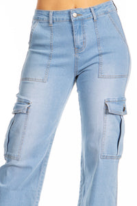 BETWEEN US PLUS SIZE HIGH RISE STRAIGHT JEANS WITH SIDE CARGO POCKETS