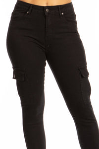 BETWEEN US HIGH RISE SKINNY JEANS WITH SIDE CARGO POCKETS