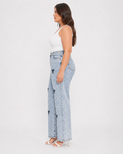 Load image into Gallery viewer, BETWEEN US PLUS High Rise Bow Embroidered Acid Wash Wide Leg Jeans