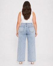 Load image into Gallery viewer, BETWEEN US PLUS High Rise Bow Embroidered Acid Wash Wide Leg Jeans