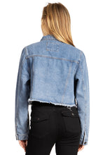 Load image into Gallery viewer, BETWEEN US PLUS CROP DENIM JACKET WITH FRONT BLING EMB