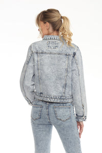 BETWEEN US Acid Wash Denim Jacket with Heart Embroidery