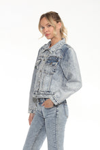 Load image into Gallery viewer, BETWEEN US Acid Wash Denim Jacket with Heart Embroidery