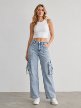 Load image into Gallery viewer, BETWEEN US HIGH RISE STRAIGHT JEANS WITH SIDE CARGO POCKETS