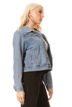 Load image into Gallery viewer, BETWEEN US ALL OVER RHINESTONE EMBELLISHED DENIM JACKET