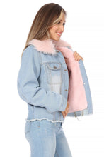 Load image into Gallery viewer, BETWEEN US Denim Jacket With Fur Trim Collar and Rhinestone