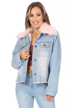 Load image into Gallery viewer, BETWEEN US Denim Jacket With Fur Trim Collar and Rhinestone