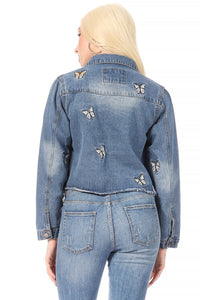 BETWEEN US PLUS SIZE BUTTERFLY EMBROIDERY DENIM JACKET