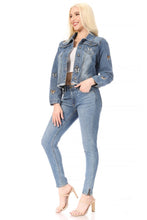 Load image into Gallery viewer, BETWEEN US Butterfly Blue Wash Frayed Hem Crop Jacket