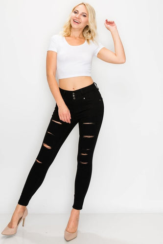 BETWEEN US 3B HIGH RISE DESTRUCTED SKINNY JEANS