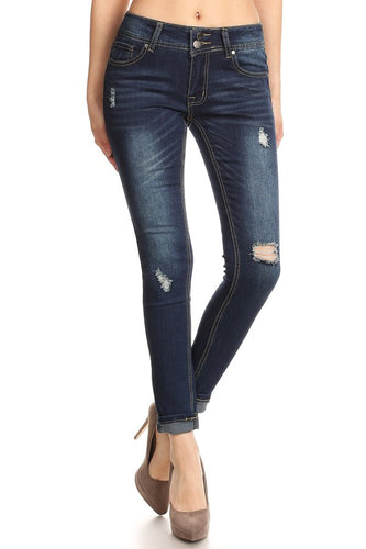 BETWEEN US 2B HIGH RISE ROLLED CUFF ABRASION JEANS