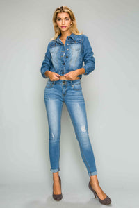 BETWEEN US MD Blue Cropped Basic Denim Jacket