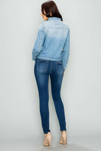 Between Us Light Blue Cropped Basic Denim Jacket