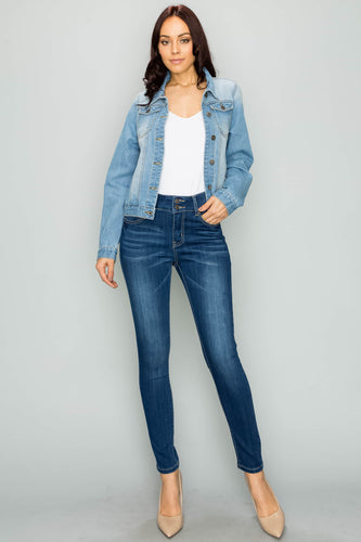 Between Us Light Blue Cropped Basic Denim Jacket
