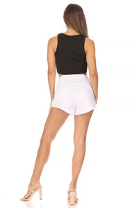 BETWEEN US PLUS SIZE WHITE DENIM SHORTS WITH PEARL EMB TRIM POCKET