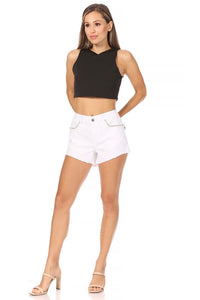 BETWEEN US PLUS SIZE WHITE DENIM SHORTS WITH PEARL EMB TRIM POCKET