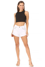 Load image into Gallery viewer, BETWEEN US PLUS SIZE WHITE DENIM SHORTS WITH PEARL EMB TRIM POCKET