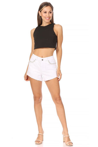BETWEEN US PLUS SIZE WHITE DENIM SHORTS WITH PEARL EMB TRIM POCKET