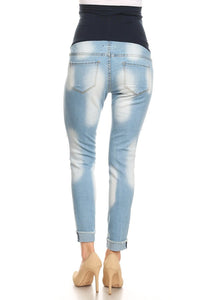 BETWEEN US Maternity Roll Cuff Light Blue Pearl Stone Embellished Skinny Jeans