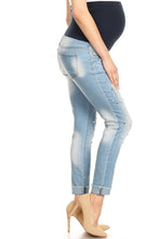 Load image into Gallery viewer, BETWEEN US Maternity Roll Cuff Light Blue Pearl Stone Embellished Skinny Jeans